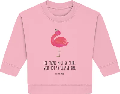 Produktbild von Mr. & Mrs. Panda Organic Baby Pullover Flamingo Stolz 6. - 12. Monat - Baumwolle Pink - Geschenk, Zufrieden, Rosa, Bullover, Mama, Beste Freundin