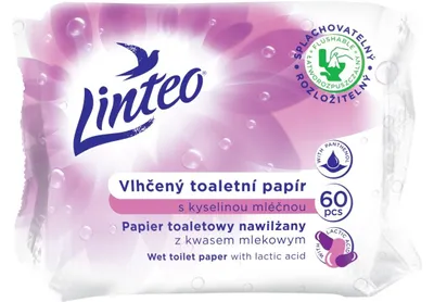 Obrázok produktu pre Papír toaletní vlhčený Linteo, splachovatelný, kyselina mléčná, 60 ks