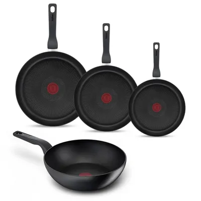 Produktbild von Tefal - Hard Titanium Pro Pfannenset - Bratpfannen Ø20/24/28cm + Wokpfanne Ø28cm - Tefal Pfannen Induktion - Aluminium - Schwarz