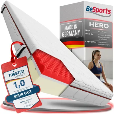 Produktbild von Hero Matratze 180x200 cm, Note 1,0, 7-Zonen Kaltschaum H2/H3, punktelastisch & atmungsaktiv, wendbar, Bezug waschbar,  Standard 100