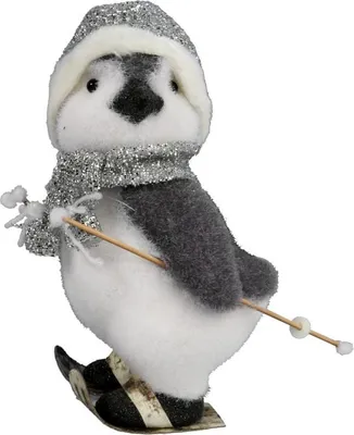 Image de Décoration de Noël pingouin sur skis gris 28 cm