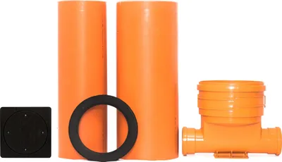 Produktbild von KG Schacht Abwasserschacht Schachtboden DN 400/160 Rohr DN400/DN315 quadratisch voll Deckel DN315 Kanal Entwässerung Komplett SET