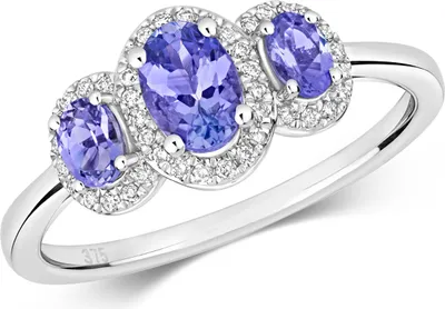 Produktbild von Atemberaubender 9 Karat (375) Weißgold Trilogie Diamant Damenring Brillant-Schliff 0.12 Karat HI - I1 mit Tansanit, 49 (15.6); TRS14977RSJ