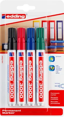 Produktbild von Edding - Filzstift 3000 rund 1,5-3 mm, sortiert, Blister mit 4 Stück