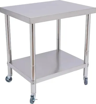 Obrázek produktu pro Pracovní stůl – nerezová ocel – 76 x 60 x 85 cm – 4 univerzální kolečka – nosnost 300 kg – multifunkční – stříbrný