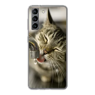 Produktbild von MuchoWow® Handyhülle Schutzhülle Hülle für Samsung Galaxy S21 Katze - Wasserhahn - Getränk Silikon Softcase Handy Hülle - Softcase
