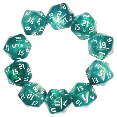 Produktbild von Dés D20 – Acryl – 20 mm – 10 Stück – Grün – Satz vielseitiger Würfel