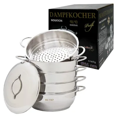 Produktbild von 9090126 Dampfkocher, Dampfkochtopf, Mantowarka mit Deckel aus Edelstahl ca. Ø 26