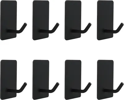 Produktbild von Set von 8 Selbstklebenden Haken, Schwarz, ohne Bohren, für Badezimmer, Küche, Toilette, Büro