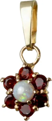 Produktbild von Granat Opal Kettenanhänger Goldschmiedearbeit 14 Karat 585 Gelb Gold Blume 3215