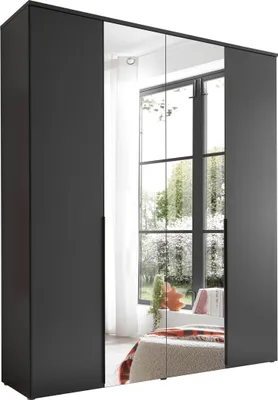 Produktbild von Drehtürenschrank >Kevo< 4 Türen, 2 Böden, Graphit / Spiegel, Nachbildung - 180x225x52cm (BxHxT)