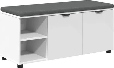 Obrázok produktu pre vidaXL Lavica do predsiene s vankúšmi, policou a dvierkami, biela, 100 x 38 x 46 cm