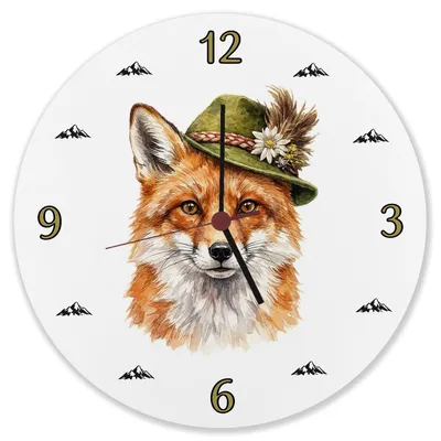 Produktbild von Fuchs mit alpenländischem Trachtenhut Wanduhr aus Alu