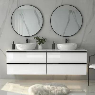 Produktbild von Waschbeckenunterschrank ONE 4 große Schubladen Weiß Hochglanz 120x50x46 hängend Badmöbel Badezimmer Badezimmermöbel