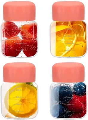 Productafbeelding van Set van 4 Glazen Sapflessen met Deksel, 300 ml, Roze