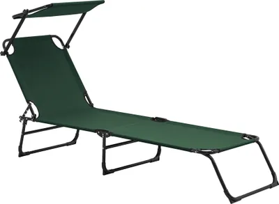 Obrázek produktu pro [casa.pro] Lehátko skládací 190cm tmavě zelené se střechou Relax lehátko ocelové