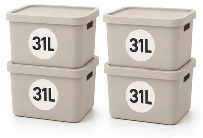 Produktbild von Plastard Aufbewahrungsbox mit Deckel 4er-Set 31 Liter in Beige