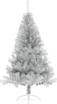 Image de vidaXL Semi-sapin de Noël artificiel avec support Argent 180 cm PET