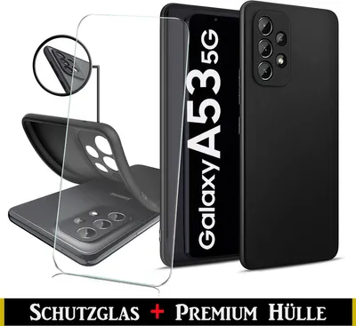 Produktbild von Für Samsung Galaxy A53 5G Silikon Schwarz Schutz Hülle + HD Panzerglas Schutzglas