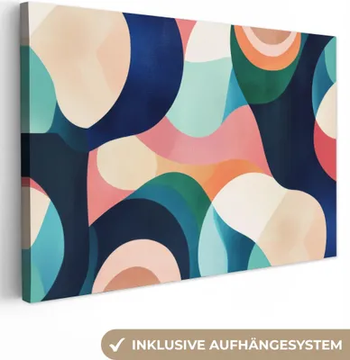 Produktbild von Leinwand Bilder 90x60 cm - Eklektisch - Abstrakt - Blau - Rosa, Bild Modern, Wanddeko, Gemälde