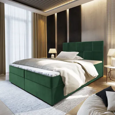 Produktbild von Masseno Boxspringbett PRATA 140x200 cm Komplett-Set mit Bonell Matratze und Topper, Polsterbett mit Bettkästen -Grün, KRONOS 19