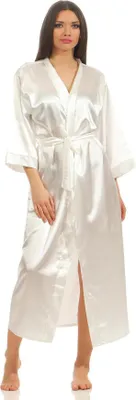 Obrázek produktu pro Dámská dlouhá noční košile Kimono Hedvábný župan, Ecru S