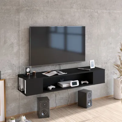Produktbild von Skye Decor, Peti - Black, Fernsehtisch, Schwarz, 100 % MELAMINBESCHICHTETE SPANPLATTEN, 135 x 35,2 x 23 cm