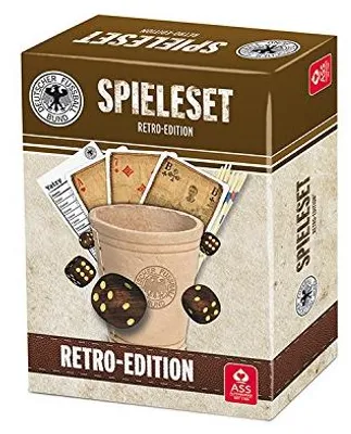 Produktbild von ASS - DFB Fußball Retro Spieleset, mit Leder Würfelbecher Skat Mikado Yatzy