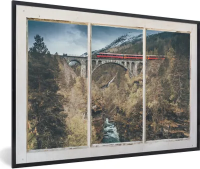 Produktbild von MuchoWow® MuchoWow® Gerahmtes Poster Aussicht - Berg - Brücke 90x60 cm - Poster mit zchwarzem Bilderrahmen - Fotorahmen - Foto-Plakat