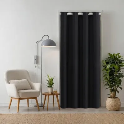 Produktbild von tinycurtains Türvorhang 210x150cm mit Teleskopstange (weiß), einfache Montage in nur 1 Minute ohne Bohren, Thermovorhang