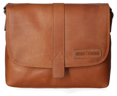 Productafbeelding van Heren schoudertas, echt leer, camelbruin, met magnetische sluiting, afmetingen 28x21x18 cm