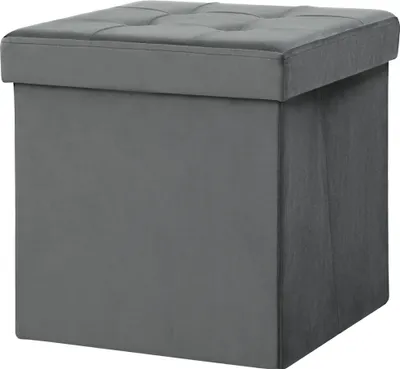 Produktbild von Klappbarer Sitzhocker mit Stauraum, Aufbewahrungsbox, Schaumstoff, MDF, Grau
