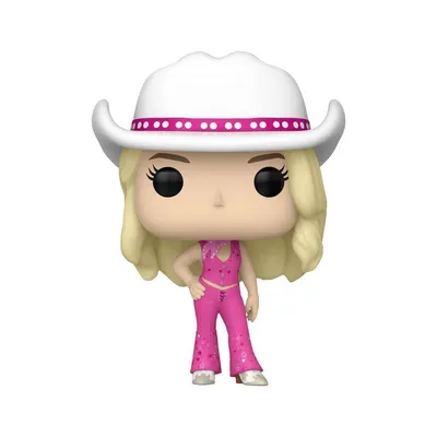 A Funko Pop! vinyl figure of a woman wearing a white cowboy hat and a pink sparkly jumpsuit.