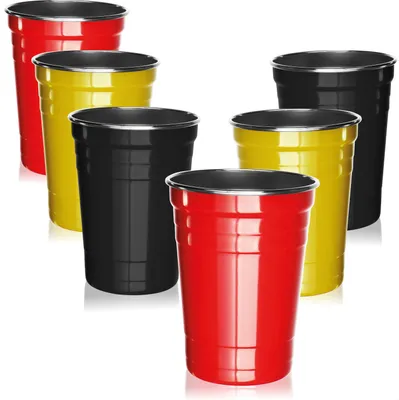 Produktbild von com-four® 6x Edelstahl-Trinkbecher je 500 ml - perfekter Begleiter für Camping, Public Viewing, WM & EM - Fanbecher in Schwarz, Rot & Gold - BPA-frei & bruchsicher