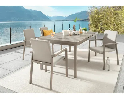 Immagine prodotto di Gruppo di sedute Destiny TORINO IMOLA 4 poltrone impilabili+tavolo 165/215x100x75cm allungabile