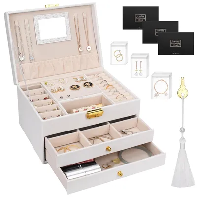 Image de Solidchoice - Boîte à bijoux à 3 niveaux avec 2 tiroirs pour colliers, boucles d'oreilles et bagues
