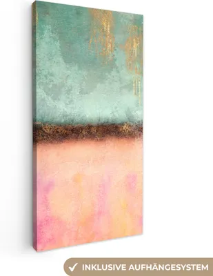Produktbild von MuchoWow® - Leinwandbilder - Gold - Farbe - Abstrakt - Grün - Rosa, Wandbild, Wanddeko Bilder Wohnzimmer, 20x40 cm