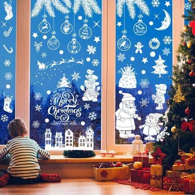 Produktbild von Weihnachtsfensterdekor, selbstklebend, weiß, 9 Blätter, Schneeflocken