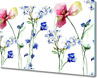 Produktbild von Glas-Herdabdeckplatte Glaskeramikkochfeld-Abdeckung Spritzschutz - 80x52 cm - Wildblumen blau rosa