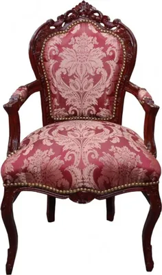Produktbild von Casa Padrino Barock Esszimmer Stuhl Bordeaux Muster / Braunrot mit Armlehnen - Limited Edition