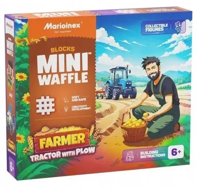 Obrázok produktu pre MARIOINEX Klocki waffle Farmer traktor/pług 50el 07504