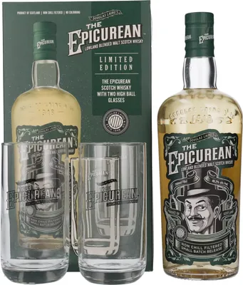 Produktbild von Douglas Laing THE EPICUREAN Lowland Blended Malt On-Pack 46,2% Vol. 0,7l in Geschenkbox mit 2 Gläsern
