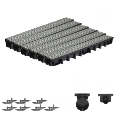 Produktbild von SPEEDPLANT Entwässerungsrinne A15 mit Kunststoffrost Grau Line – 6 m Bodenrinne, 1,5 t Belastbarkeit, Tiefe 98 mm, inkl. Zubehör