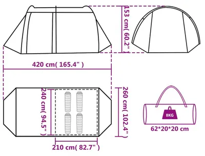 Produktbild von vidaXL Tunnelzelt 4 Personen Grün Wasserdicht