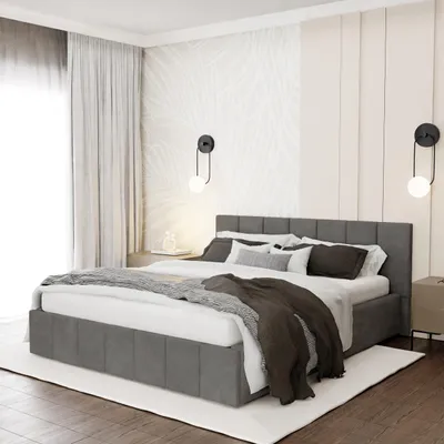 Produktbild von Muralo PREMIUM POLSTERBETT für Schlafzimmer Polsterbett mit Bettkasten und Gasdruckfeder Bett mit Polsterkopfteil Doppelbett 160x200 Bett mit Stauraum Grau