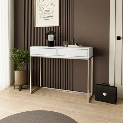 Produktbild von BEAUTYSOFA Konsolentisch LANGO 100cm - Konsole mit Schubladen (Weiß & Chrom)