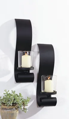 Produktbild von 2er Set Wandkerzenhalter Stumpenkerzen Kerzenständer in Schwarz