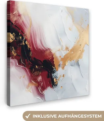 Produktbild von MuchoWow® - Leinwandbilder - Rot - Abstrakt - Gold - Modern, Wandbild, Wanddeko Bilder Wohnzimmer, 50x50 cm