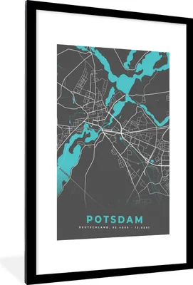Produktbild von MuchoWow® Gerahmtes Poster Blau - Deutschland - Karte - Stadtplan - Potsdam 60x90 cm - Poster mit Schwarzem Bilderrahmen Wandposter Rahmen Foto Bilder - Dekoration - Wandposter Wohnzimmer - Hochwertig