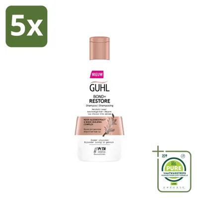 Immagine prodotto di 5 flaconi di shampoo Guhl Bond+ Restore per capelli danneggiati, da 250 ml ciascuno, confezione grande (5 pezzi)